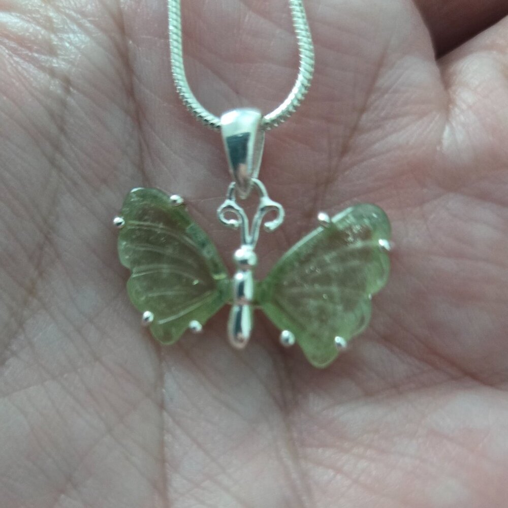 Sterling Silver Butterfly Pendant - Green Tourmaline - Natural Stone